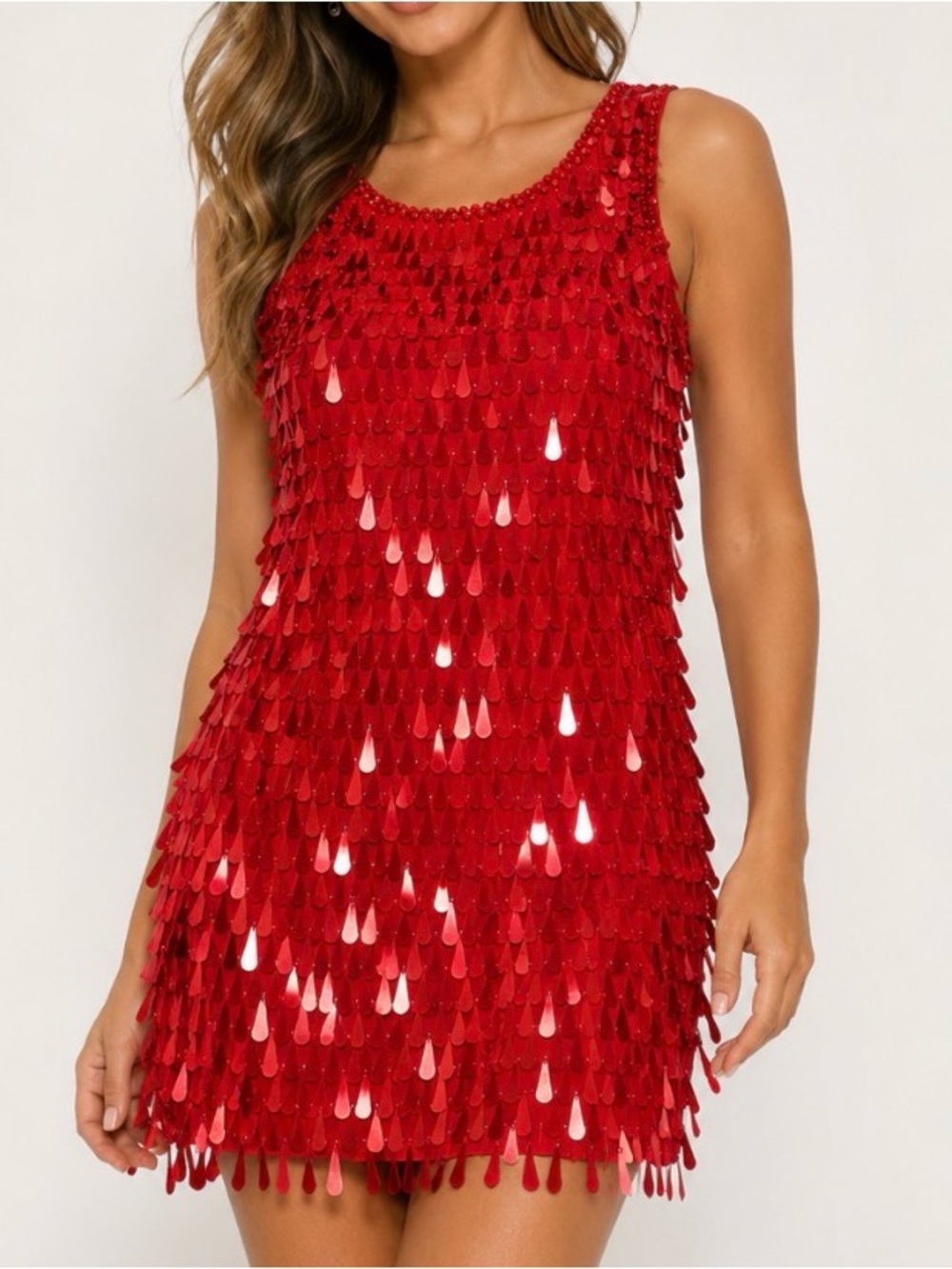 Jerry Beck Red Sequin Fringe Flapper Dress Costume Paillette vintage halloween M